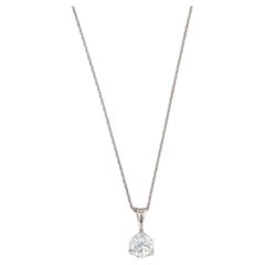 0.70ct Diamond Solitaire Pendant Necklace 18k White Gold 18" Cable Chain GIA VS2