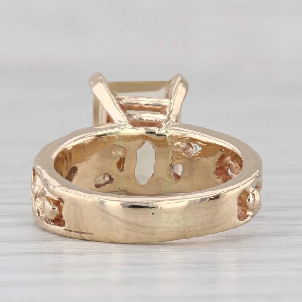 0.70ct Anillo Solitario Citrino Talla Esmeralda Oro Amarillo 14k Banda Floral Talla 3 Corte esmeralda en venta