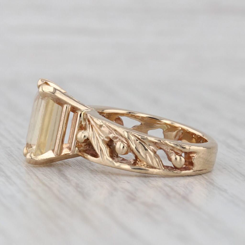 Femenino o masculino 0.70ct Anillo Solitario Citrino Talla Esmeralda Oro Amarillo 14k Banda Floral Talla 3 en venta