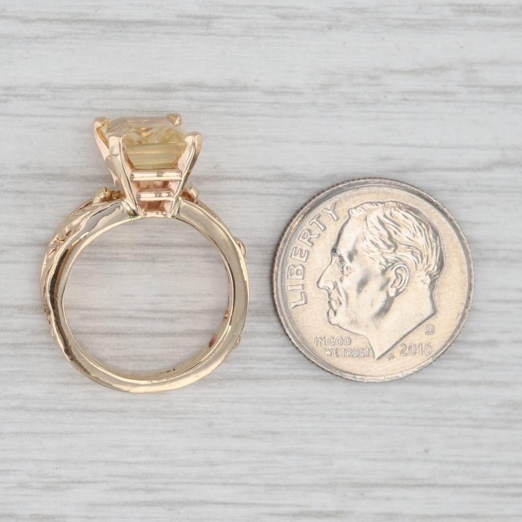 0.70ct Anillo Solitario Citrino Talla Esmeralda Oro Amarillo 14k Banda Floral Talla 3 en venta 2