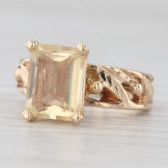 0.70ct Anillo Solitario Citrino Talla Esmeralda Oro Amarillo 14k Banda Floral Talla 3