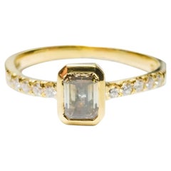 Bague de fiançailles avec diamant gris fantaisie de 0,70 ct, G SI1, or 18 carats, VS2, entièrement naturel, taille émeraude