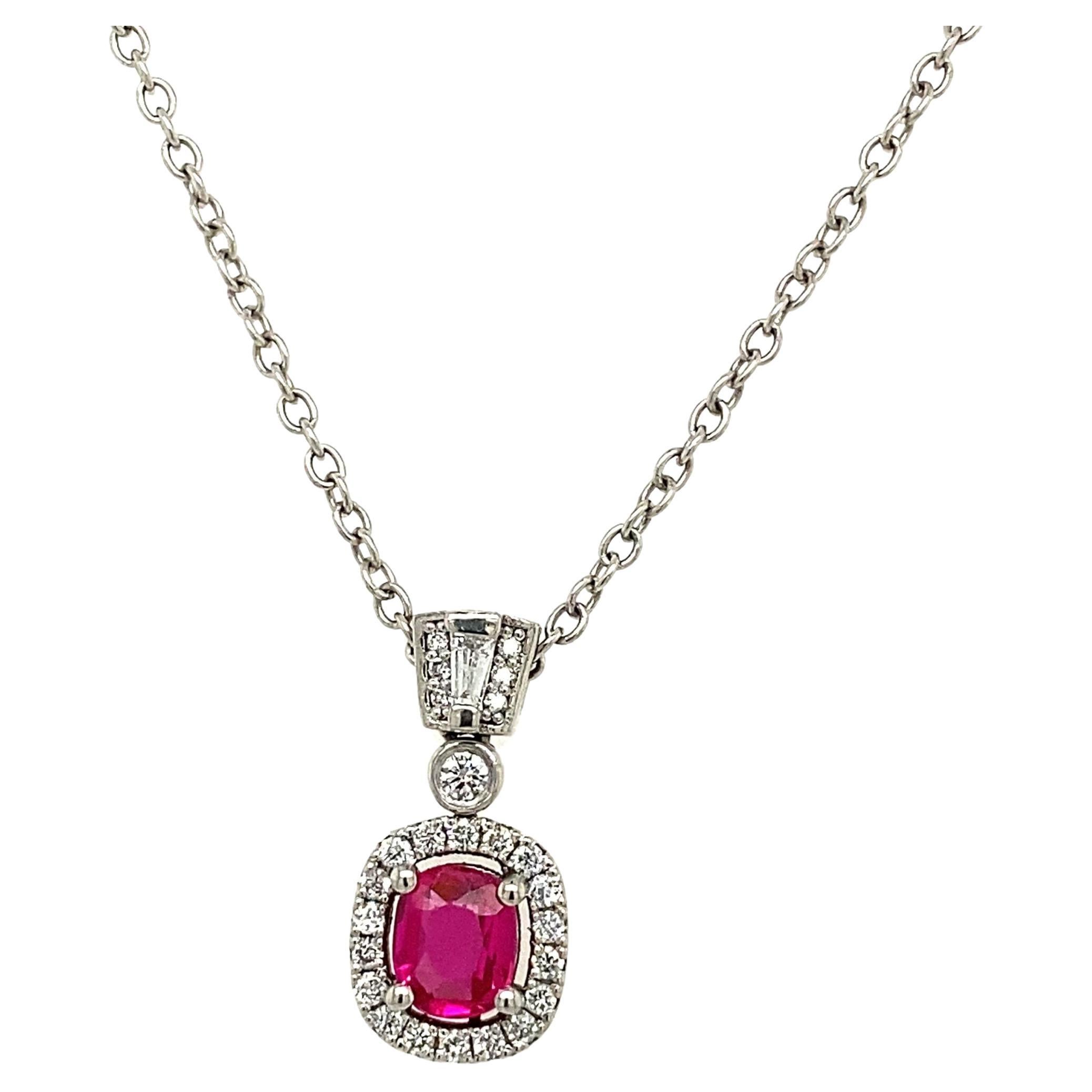 0.70ct Finest Quality Cushion Shape Ruby Pendant Set with 0.42ct of Diamonds For Sale