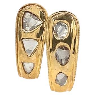 0.70ct Huggy Diamond Earrings with 6 Mix Shape Diamonds in 9ct Gold For Sale