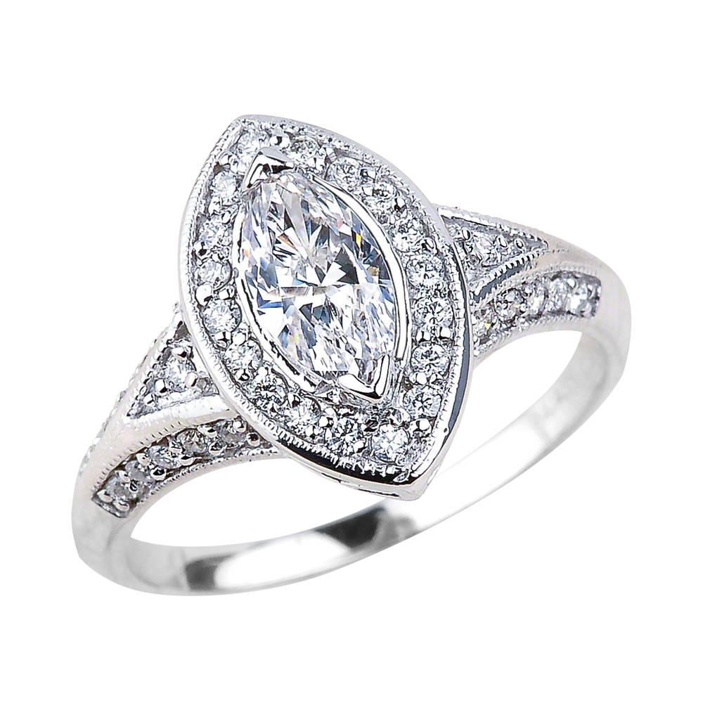 0.70 Carat Marquise Cut Diamond Engagement Ring in 14 Karat White Gold For Sale
