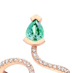 0.70Ct Tourmaline Mint et 0.78Ct Tanzanite Bague Cocktail en or rose 18K et diamant