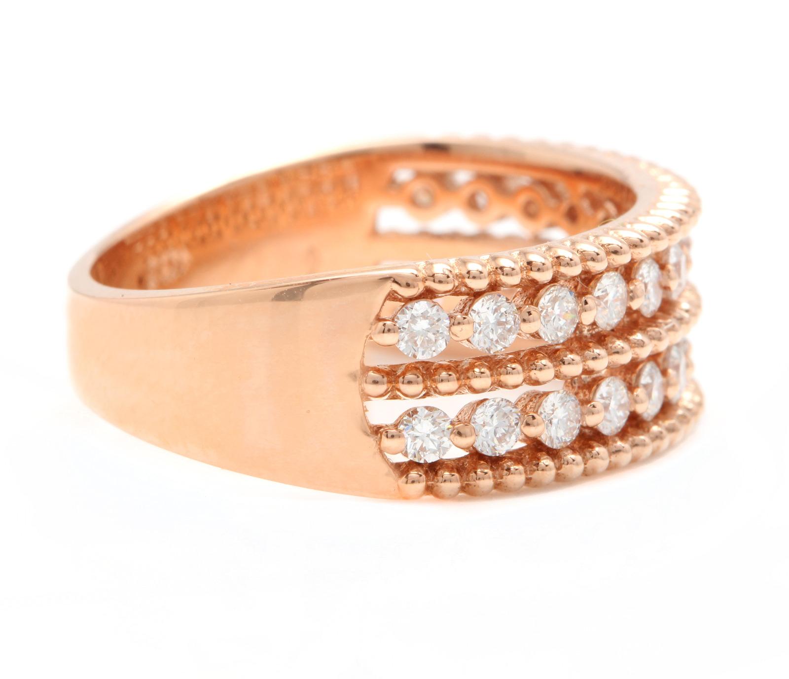 Splendid 0.70 Carats Natural Diamond 14K Solid Rose Gold Ring

Suggested Replacement Value: Approx. $2,000.00

Stamped: 14K

Total Natural Round Cut Diamonds Weight: Approx. 0.70 Carats (color G-H / Clarity SI1-SI2)

The width of the ring is: