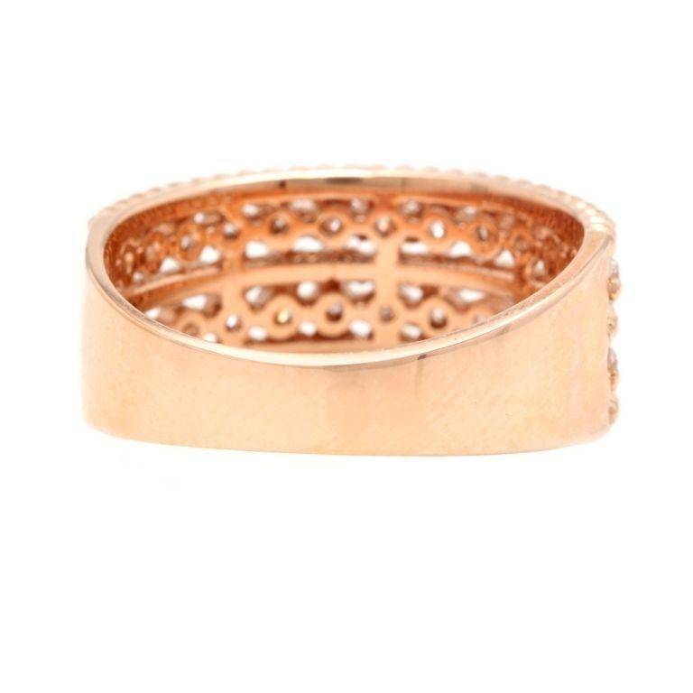 Taglio a rosa Anello a fascia in oro rosa massiccio da 0,70 carati con diamante naturale da 14 carati in vendita
