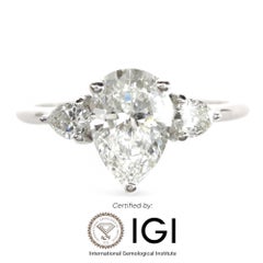 Anello a tre pietre con diamante naturale taglio pera da 0,70 carati in oro bianco 18 carati, fidanzamento