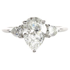 0.70ct Natural Pear-Cut Diamond Three-Stone Ring in 18K White Gold, Engagement