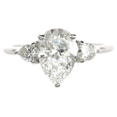 0.70ct Natural Pear-Cut Diamond Three-Stone Ring in 18K White Gold, Engagement