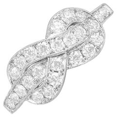 Bague Infinity avec diamant taille européenne ancienne de 0,70 carat, couleur I, platine