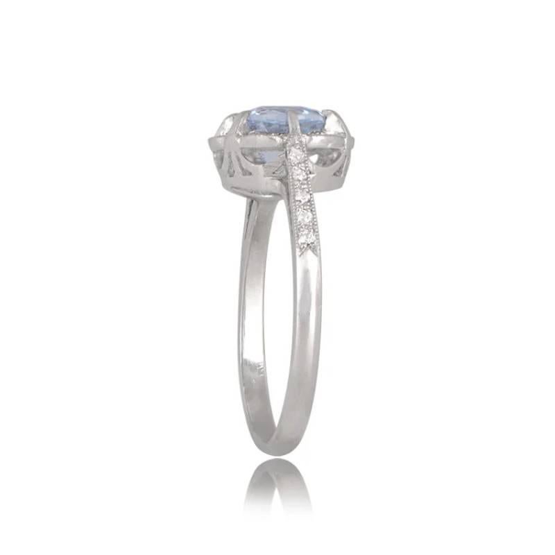Art Deco 0.70ct Round Cut Aquamarine Cluster Ring, Diamond Halo, Platinum For Sale