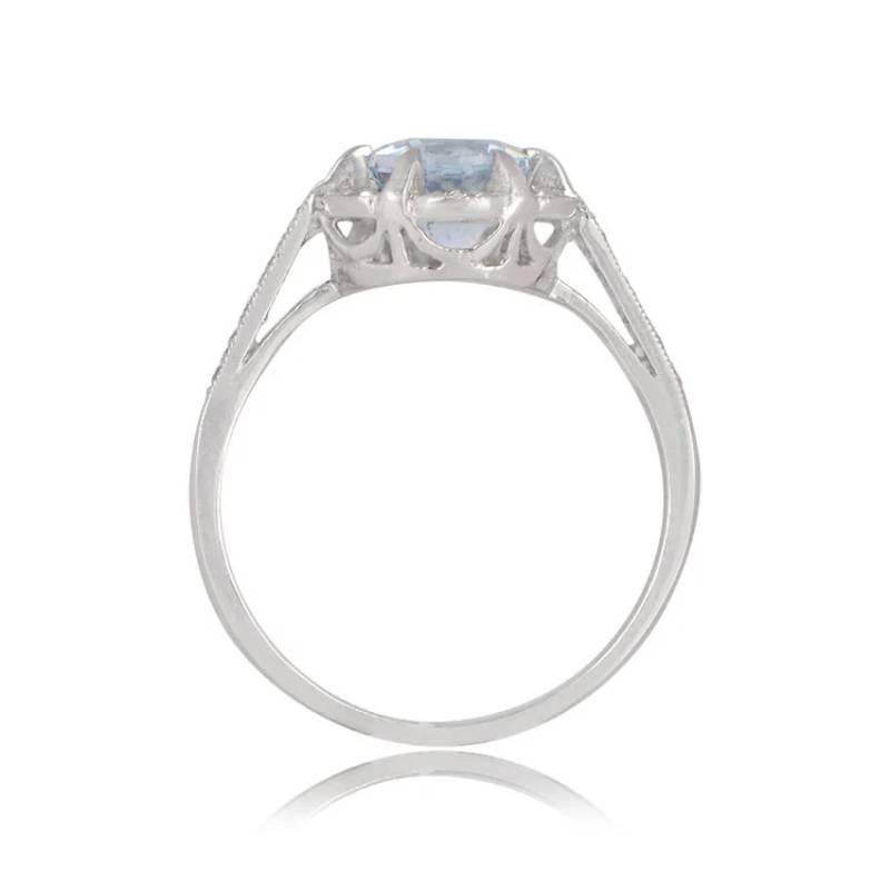0.70ct Round Cut Aquamarine Cluster Ring, Diamond Halo, Platinum In Excellent Condition For Sale In New York, NY