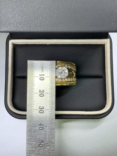 0.70ct Round diamond wide unisex ring royal style in 18k yellow gold.