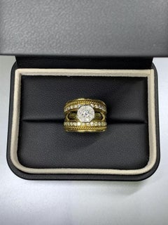 0.70ct Round diamond wide unisex ring royal style in 18k yellow gold.
