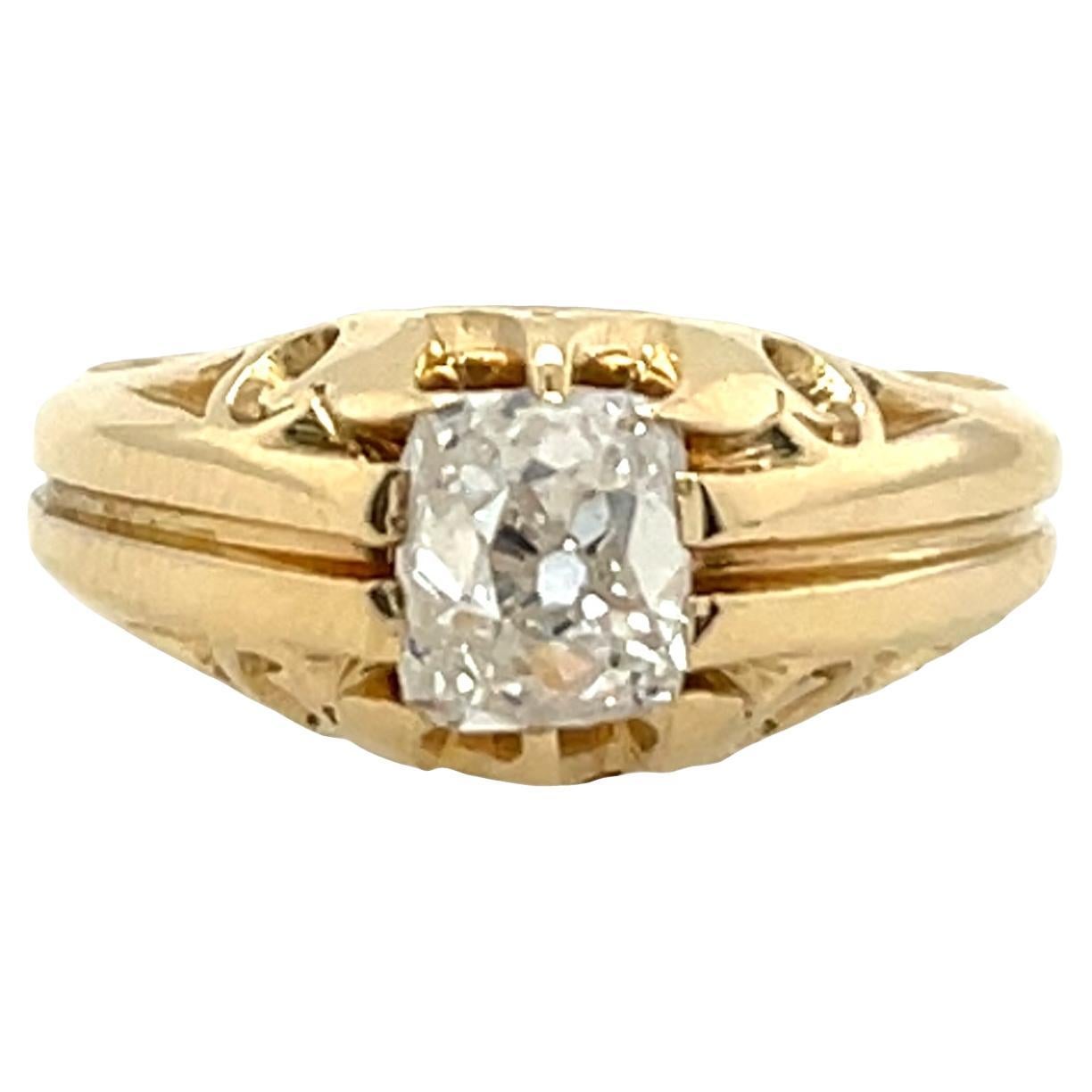 Bague en or jaune 18ct avec diamant naturel de 0,70ct de taille victorienne en vente