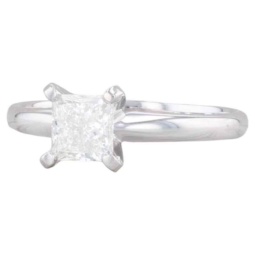 0.70ct VS2 Square Princess Diamond Solitaire Ring 14k White Gold Size 5.5 GIA For Sale