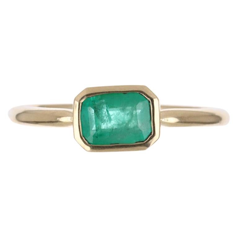 0.70cts 10K Bezel Set Colombian Emerald Solitaire Ring For Sale