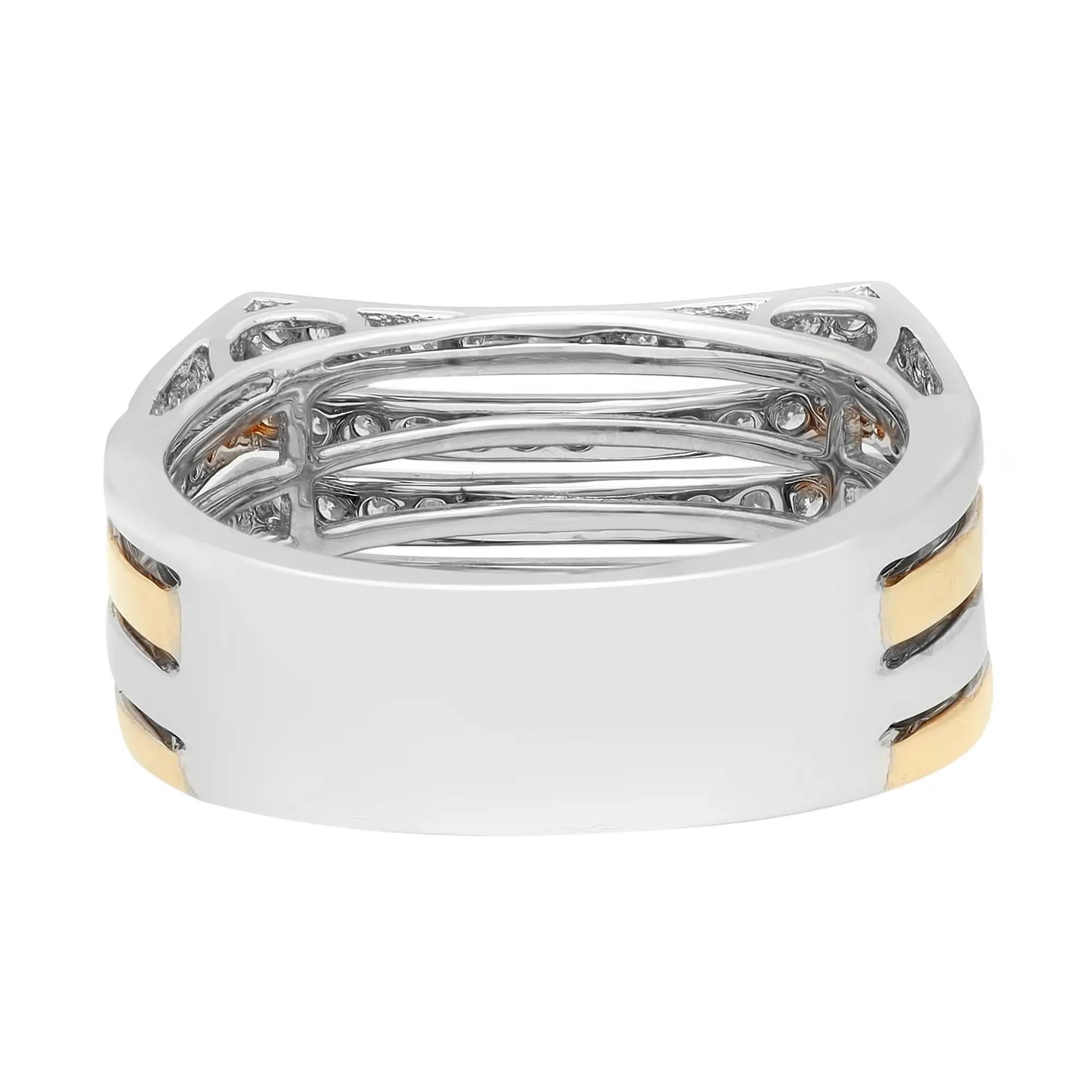 Modern 0.70cttw Two Tone Round Diamond Multi Row Fancy Band Ring 14k Yellow Gold For Sale