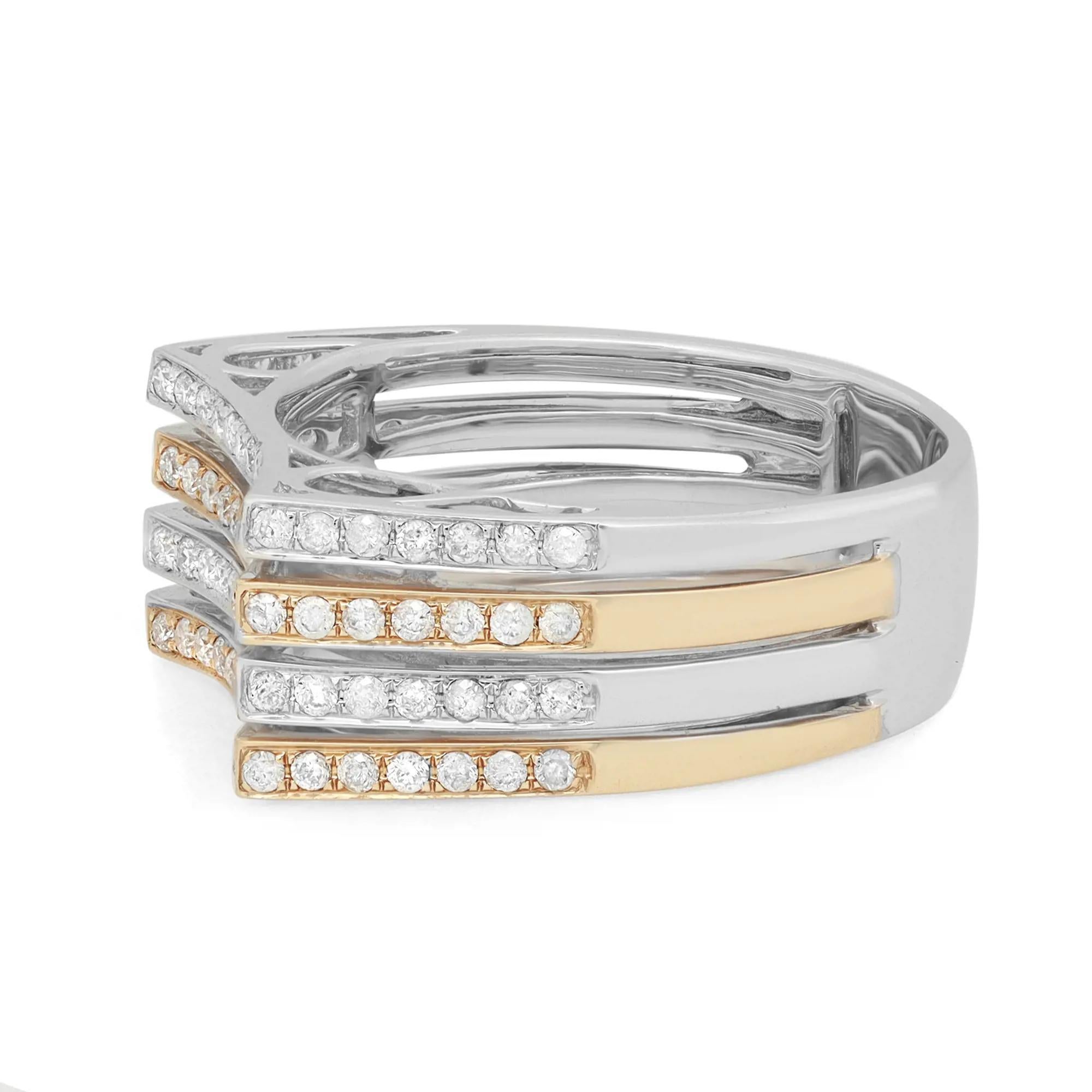 Round Cut 0.70cttw Two Tone Round Diamond Multi Row Fancy Band Ring 14k Yellow Gold For Sale