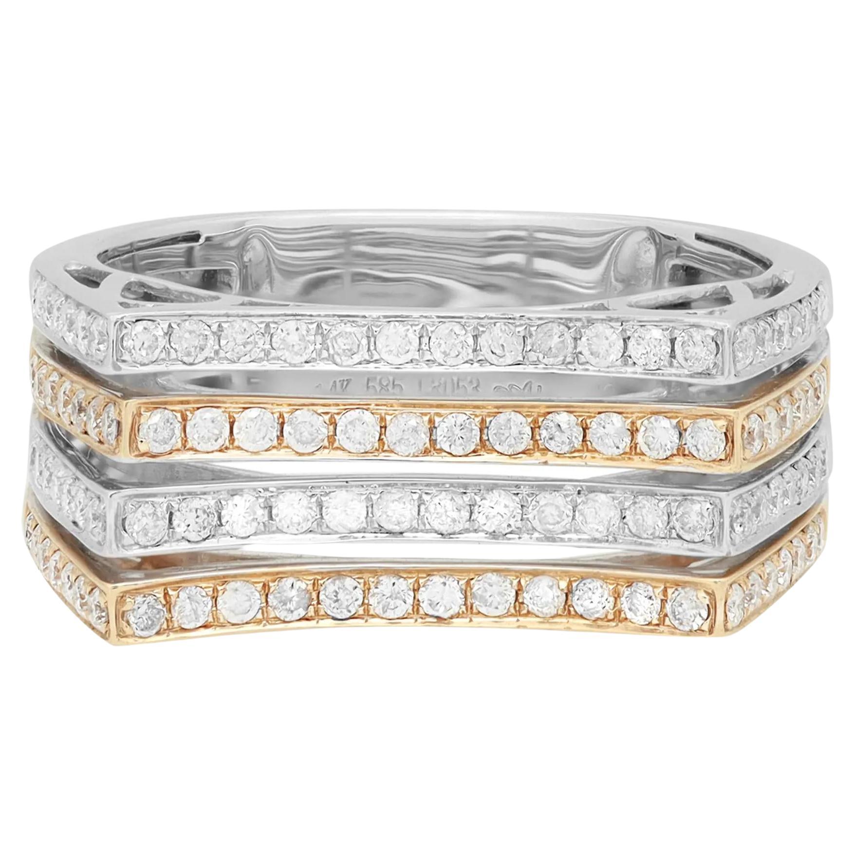 0.70cttw Two Tone Round Diamond Multi Row Fancy Band Ring 14k Yellow Gold For Sale