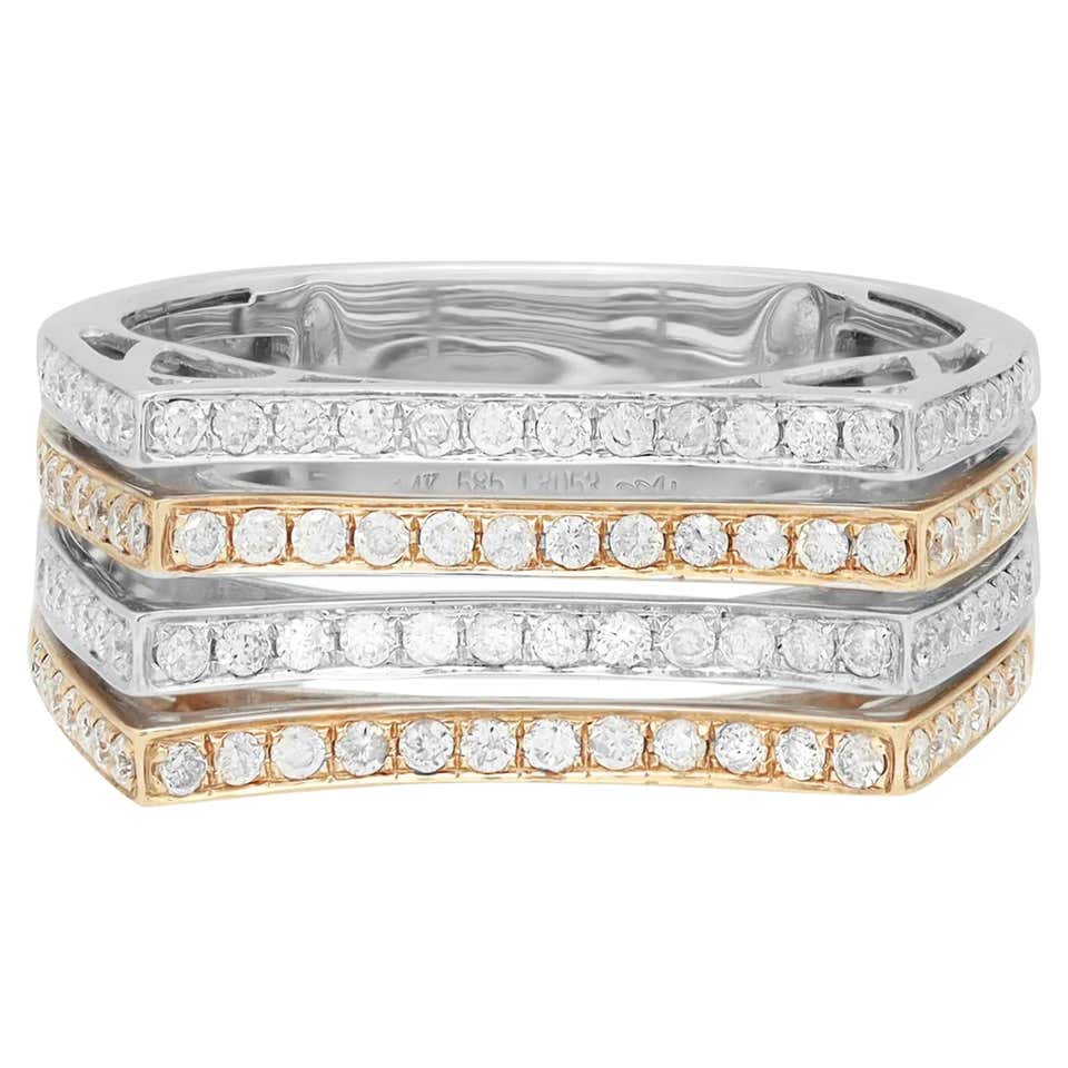 Multi Row Diamond Gold Band Ring at 1stDibs | multi row band rings ...