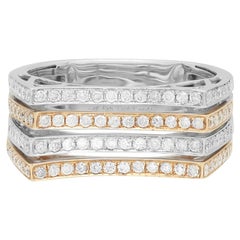 0.70cttw Two Tone Round Diamond Multi Row Fancy Band Ring 14k Yellow Gold