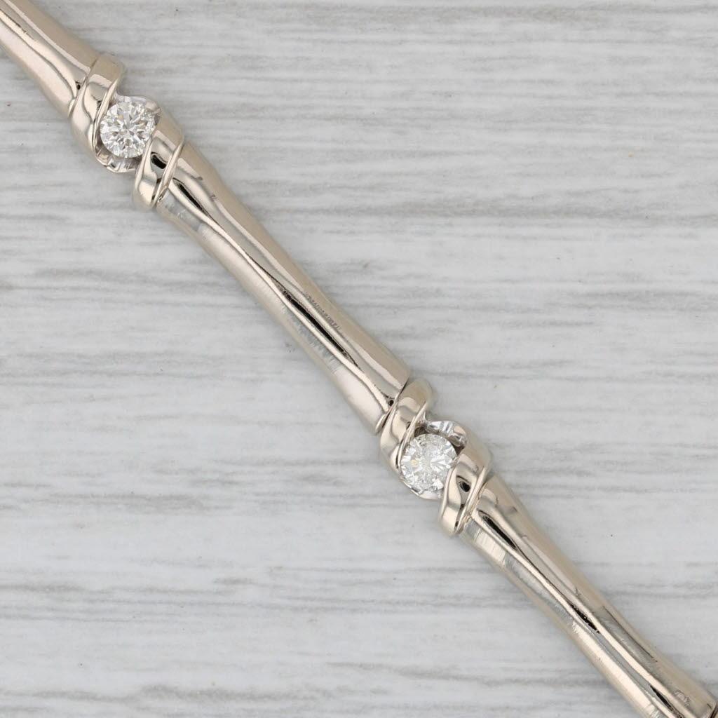 Round Cut 0.70ctw Diamond Bamboo Link Bracelet 14k White Gold 7