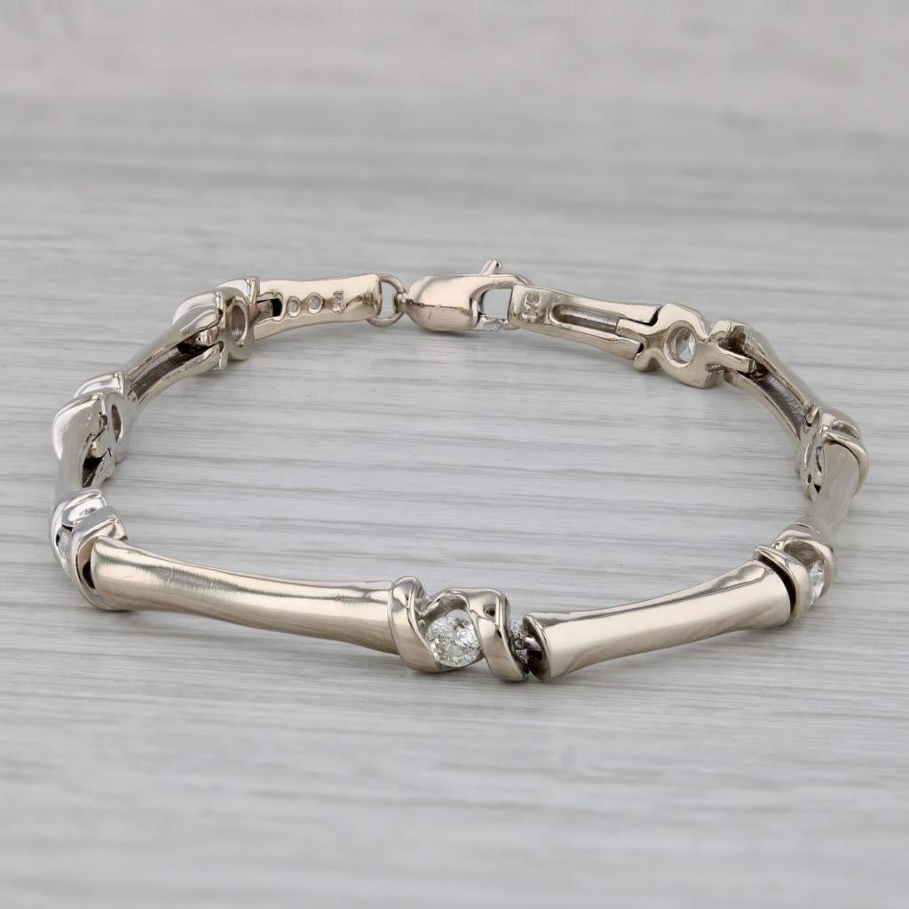 0.70ctw Diamond Bamboo Link Bracelet 14k White Gold 7