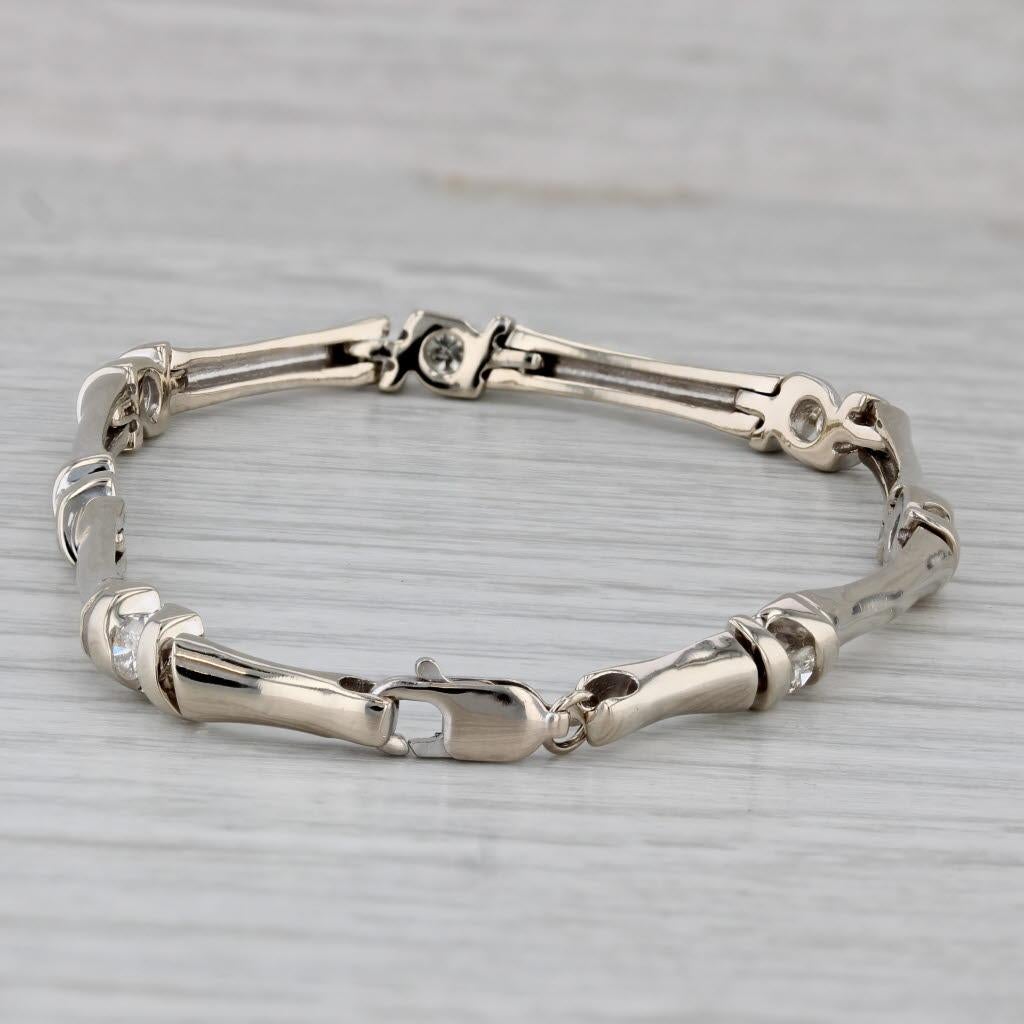 0.70ctw Diamond Bamboo Link Bracelet 14k White Gold 7