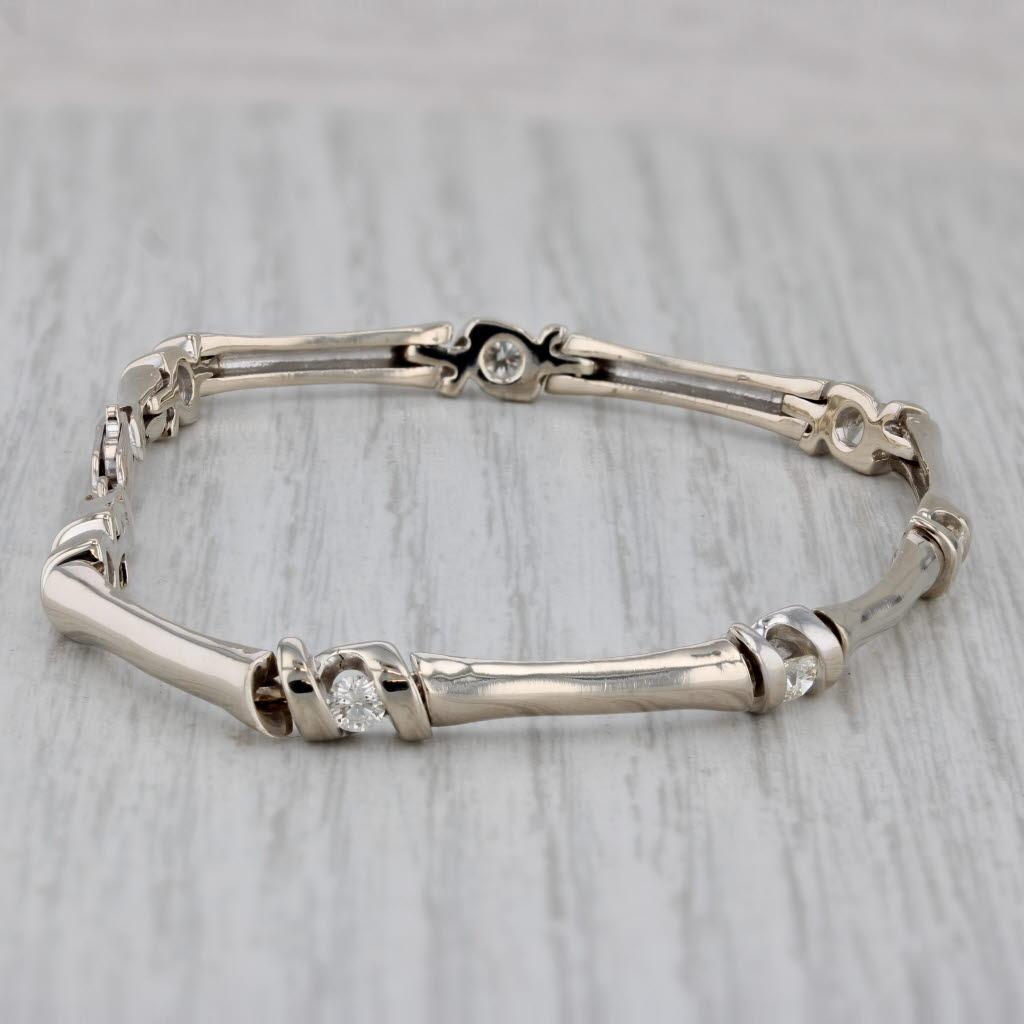 0.70ctw Diamond Bamboo Link Bracelet 14k White Gold 7