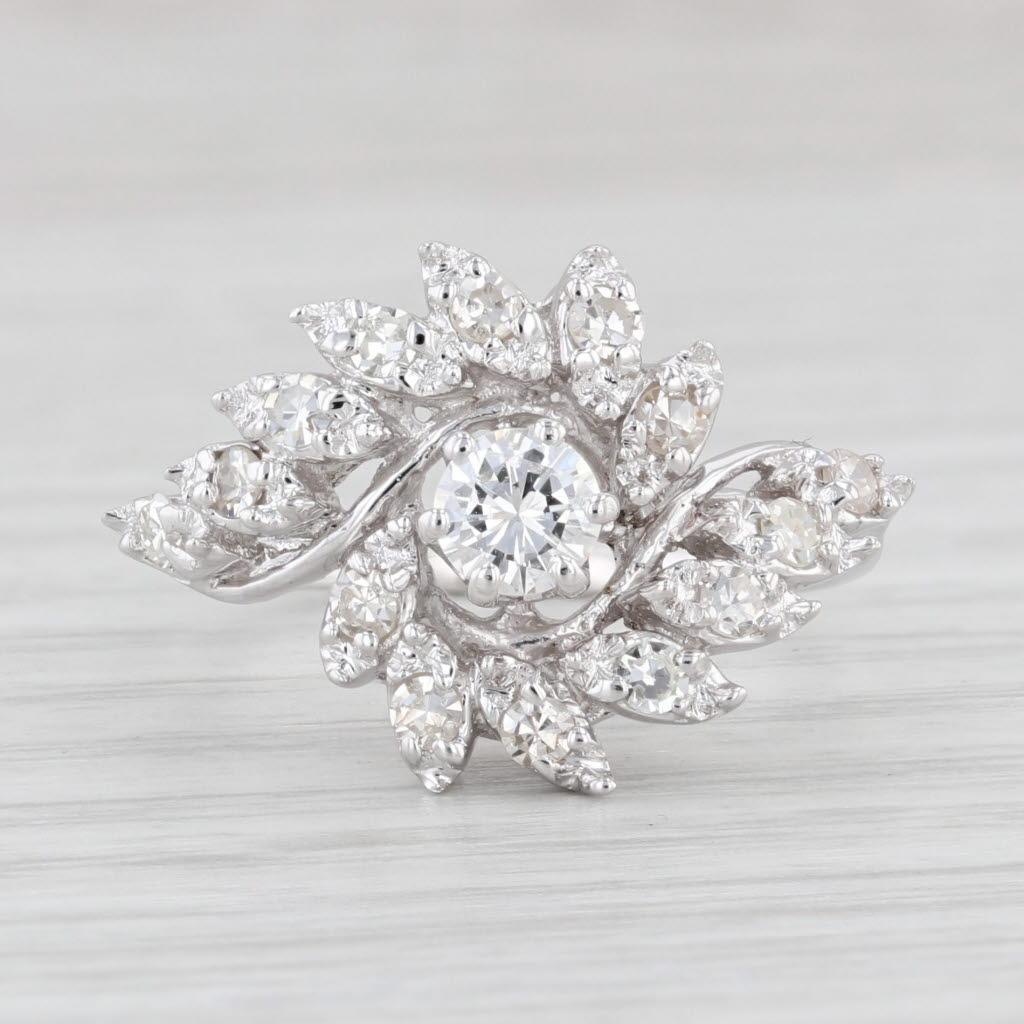 Round Cut 0.70ctw Diamond Bypass Engagement Ring 14k White Gold Size 6.75