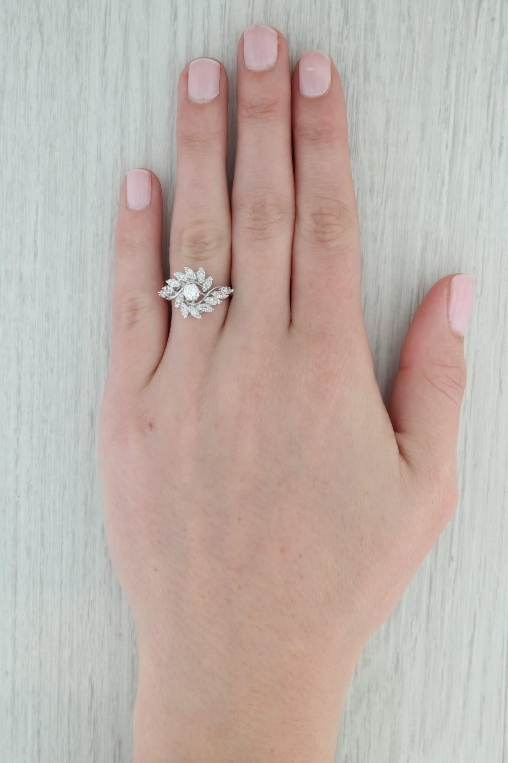 0.70ctw Diamond Bypass Engagement Ring 14k White Gold Size 6.75 2