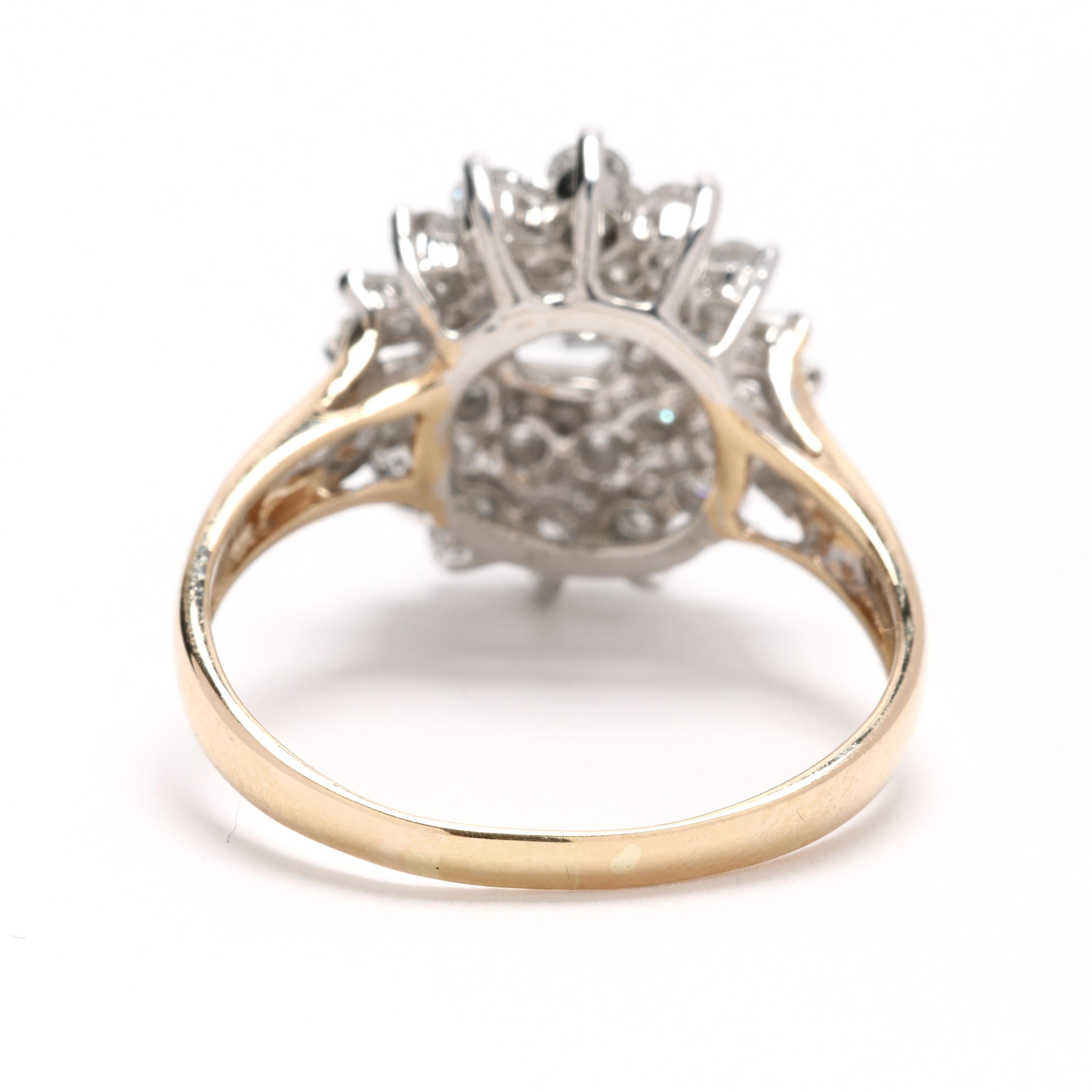 Taille princesse Bague grappe de diamants 0,70 carat, or jaune 14 carats, taille 8,25 en vente