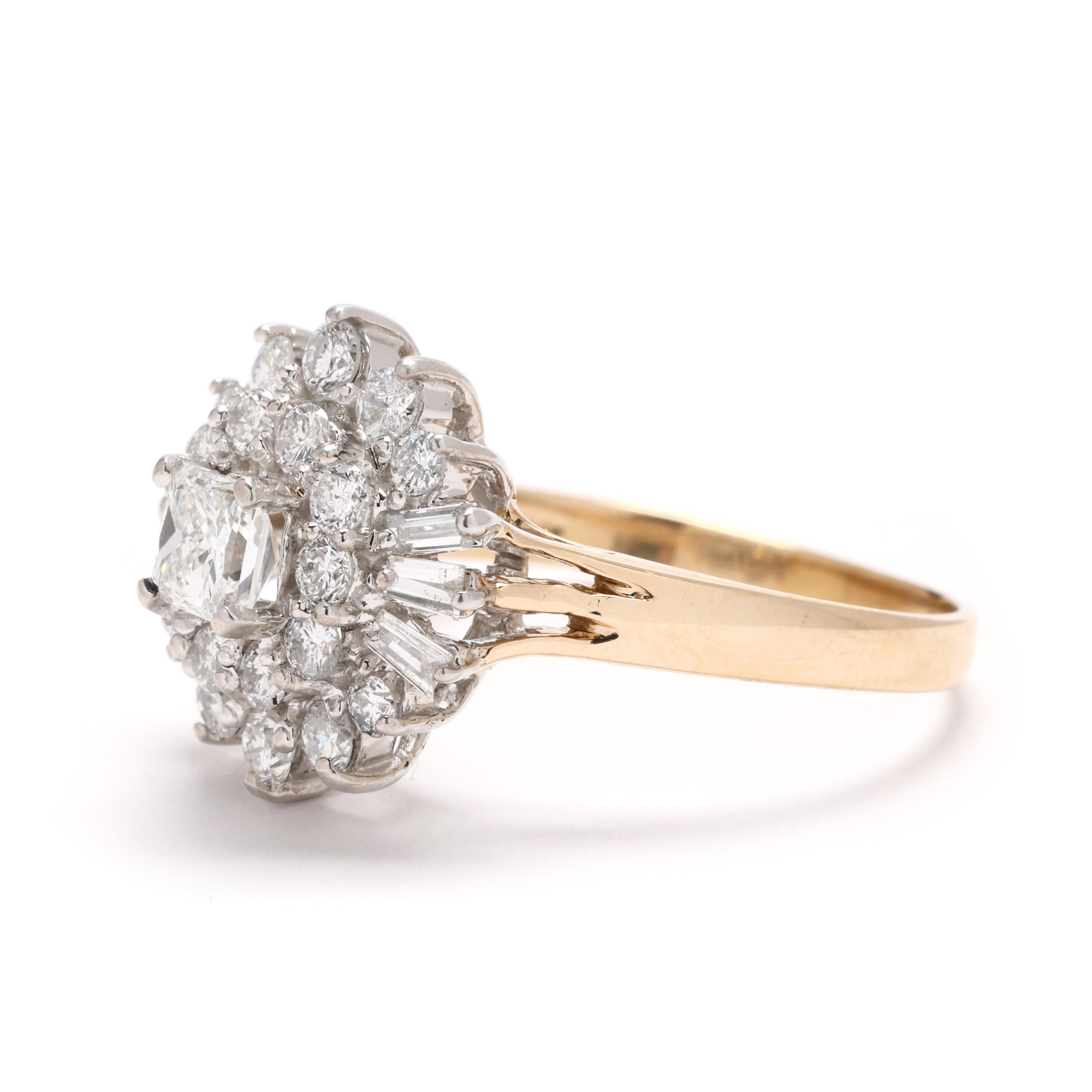 Bague grappe de diamants 0,70 carat, or jaune 14 carats, taille 8,25 Bon état - En vente à McLeansville, NC