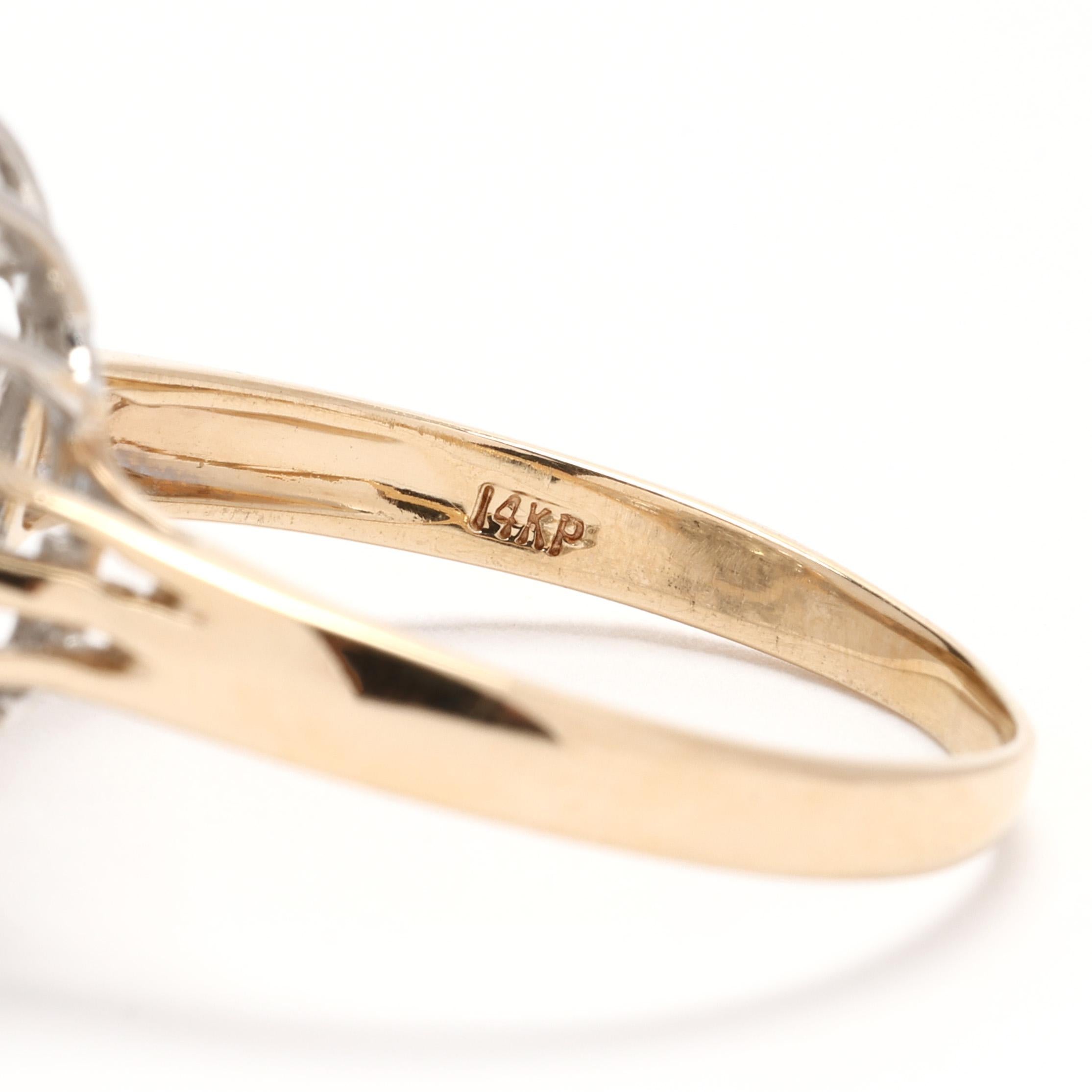 Bague grappe de diamants 0,70 carat, or jaune 14 carats, taille 8,25 Pour femmes en vente