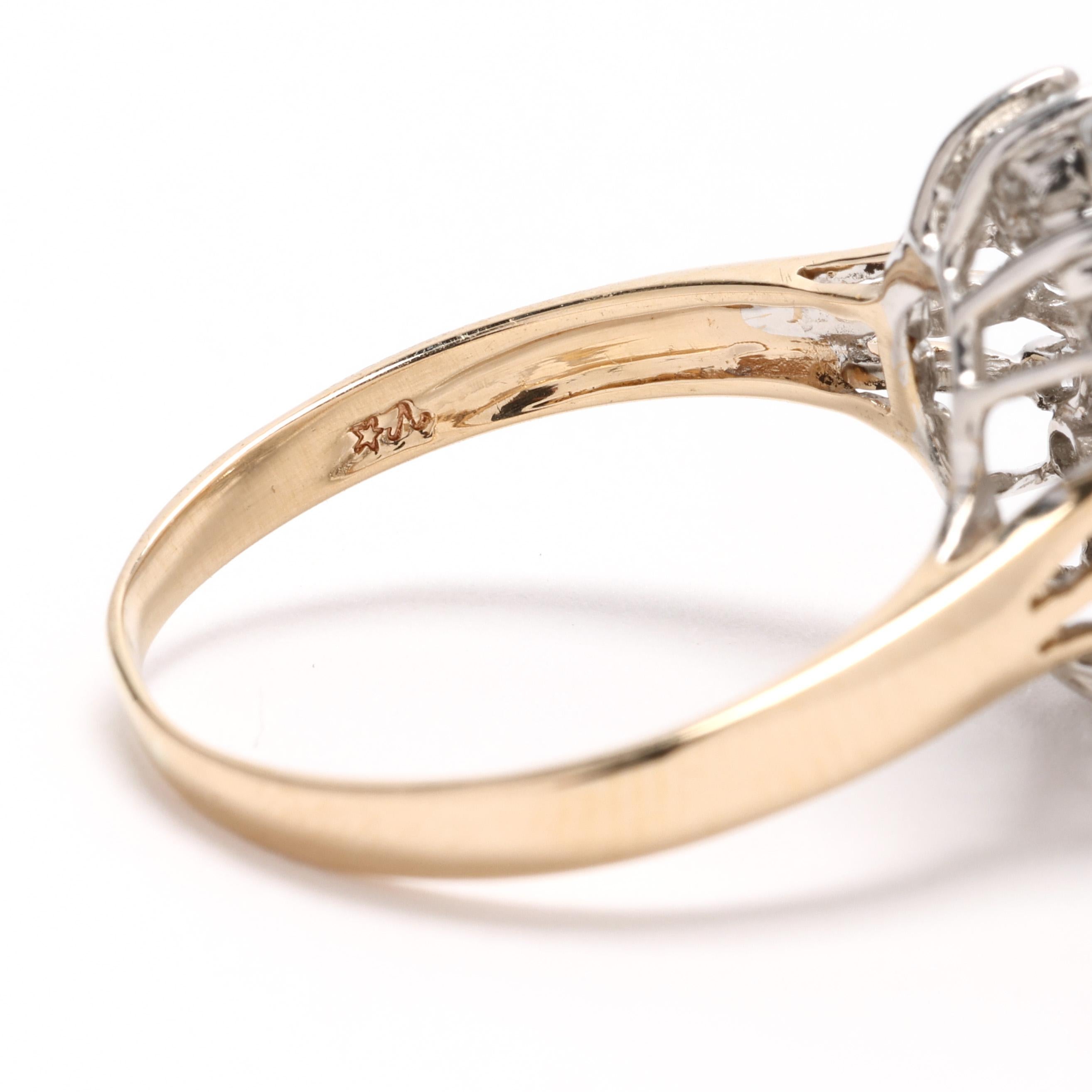 Bague grappe de diamants 0,70 carat, or jaune 14 carats, taille 8,25 en vente 1