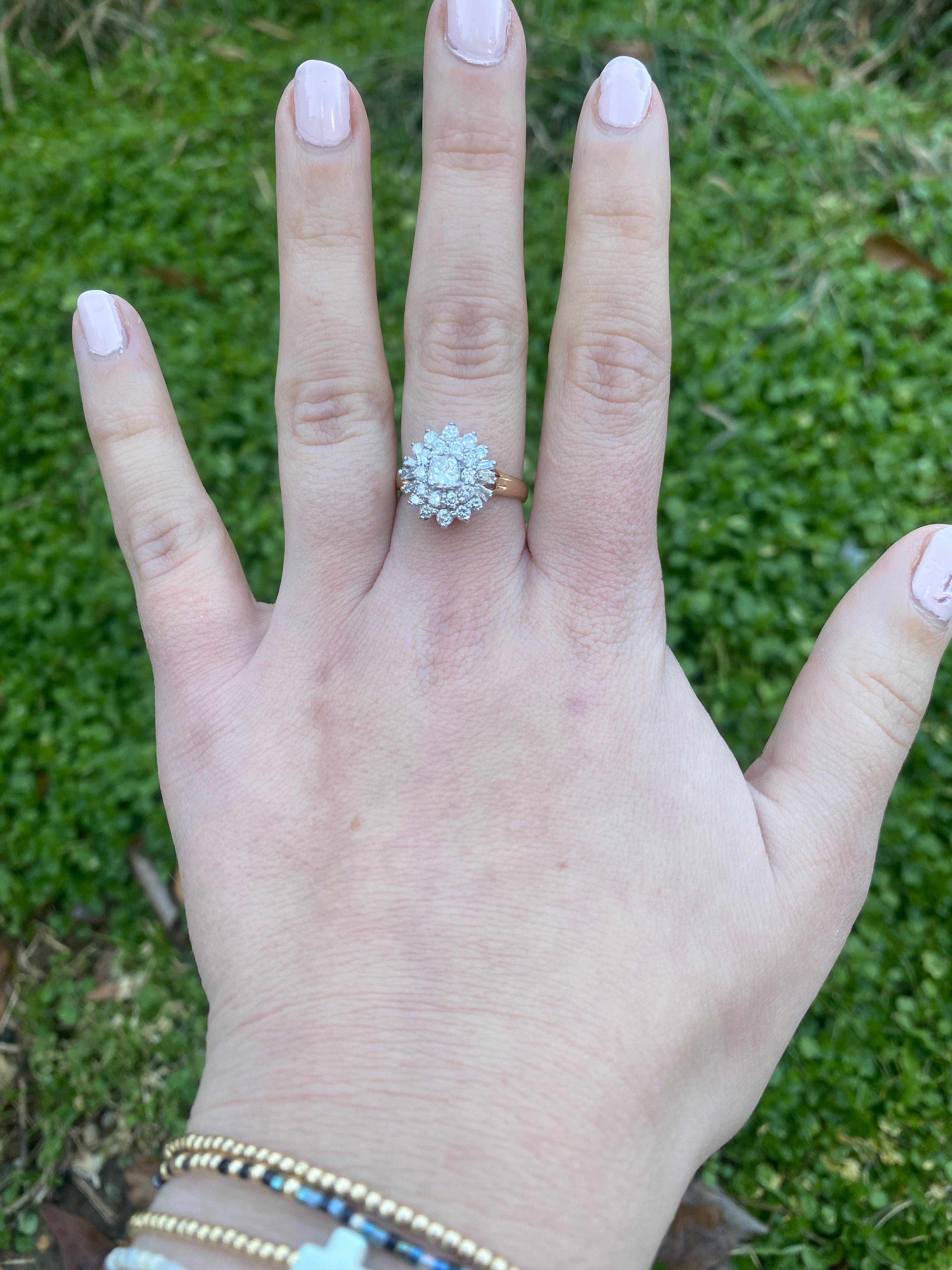 Bague grappe de diamants 0,70 carat, or jaune 14 carats, taille 8,25 en vente 2