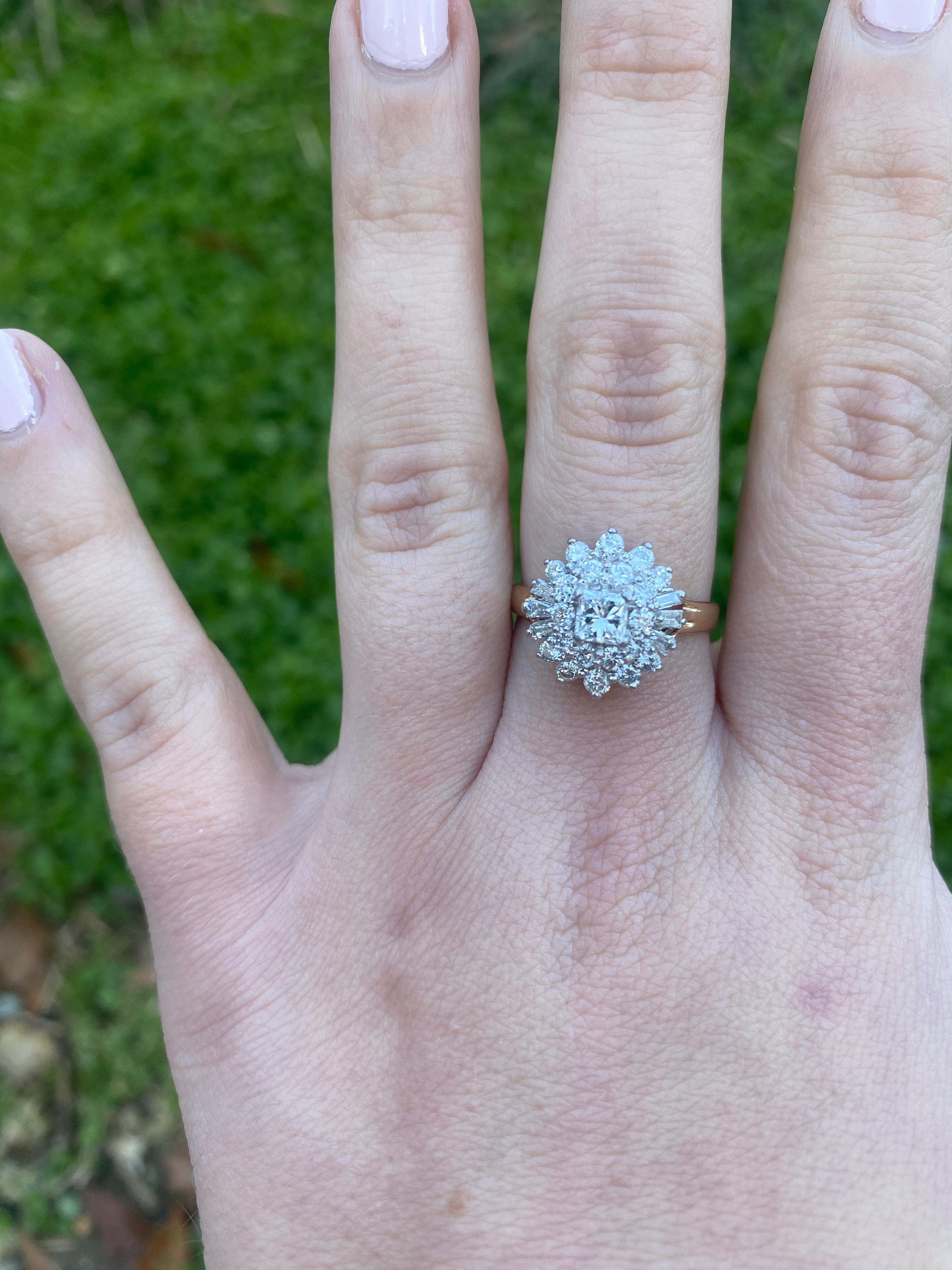 Bague grappe de diamants 0,70 carat, or jaune 14 carats, taille 8,25 en vente 3