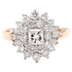 Bague grappe de diamants 0,70 carat, or jaune 14 carats, taille 8,25