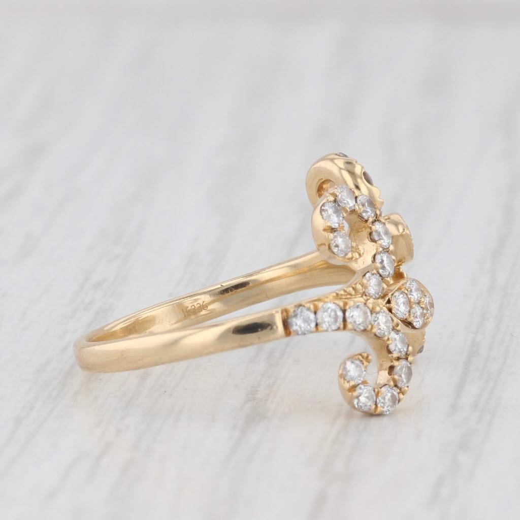 Round Cut 0.70ctw Diamond Fleur De Lis Open Ring 18k Yellow Gold Size 8 Adjustable  For Sale
