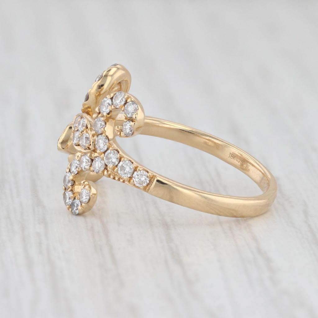 0.70ctw Diamond Fleur De Lis Open Ring 18k Yellow Gold Size 8 Adjustable  In Good Condition For Sale In McLeansville, NC
