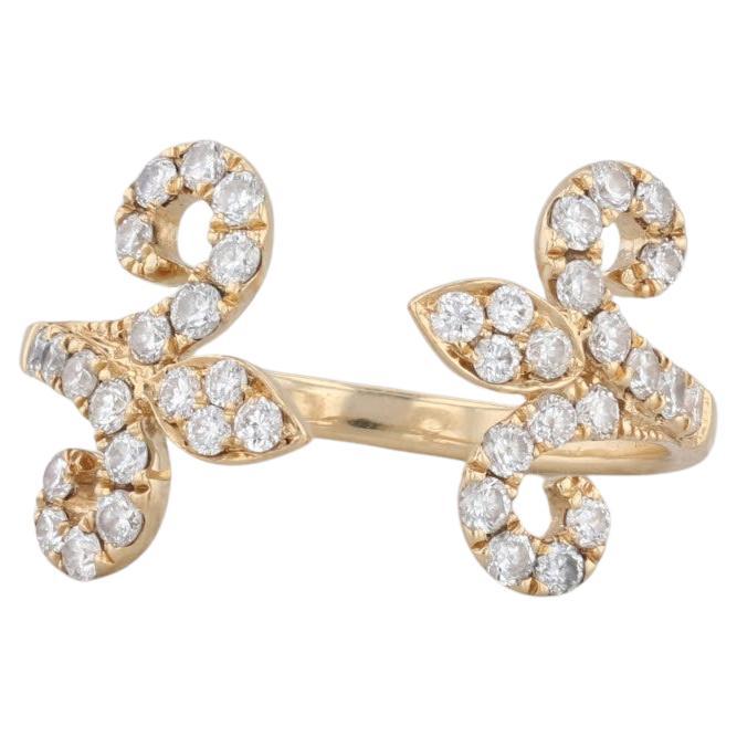 0.70ctw Diamond Fleur De Lis Open Ring 18k Yellow Gold Size 8 Adjustable  For Sale