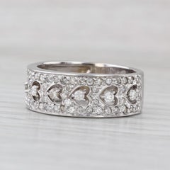 0.70ctw Diamond Heart Pattern Ring 14k White Gold Size 8.25 Anniversary Band