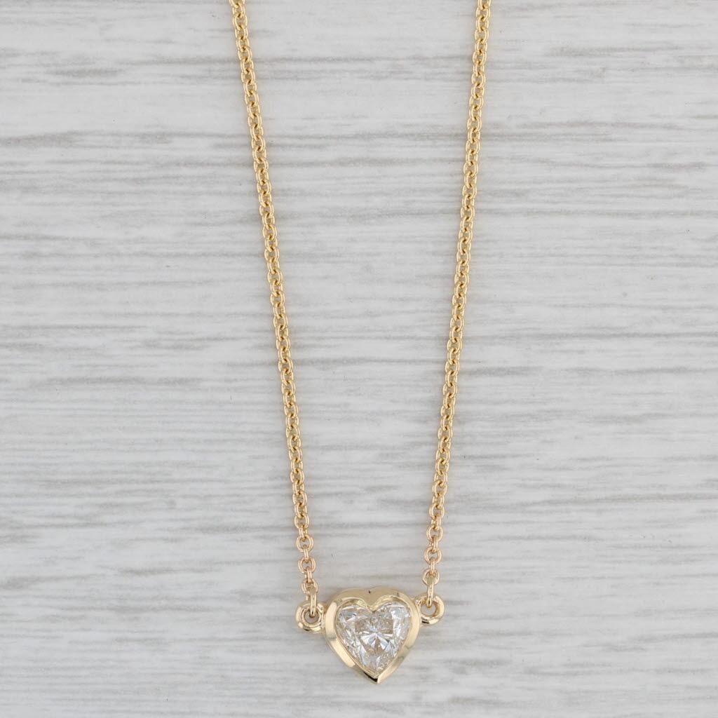 Gemstone Information:
- Natural Diamond -
Carats - 0.70ct
Cut - Heart
Color - I
Clarity - SI2 
GIA - 2225450049

Metal: 14k Yellow Gold
Weight: 3.9 Grams 
Stamps: 14k
Style: Cable Chain
Closure: Lobster Clasp
Chain Length: 18 1/4