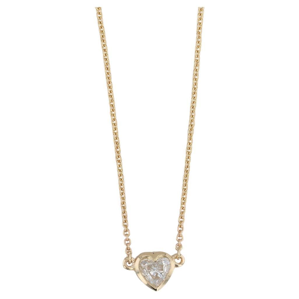 0.70ctw Diamond Heart Pendant Necklace 14k Yellow Gold 18.25" Cable Chain GIA