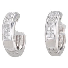 0.70ctw Diamond Hoop Huggie Earrings 14k White Gold Snap Top Round Hoops