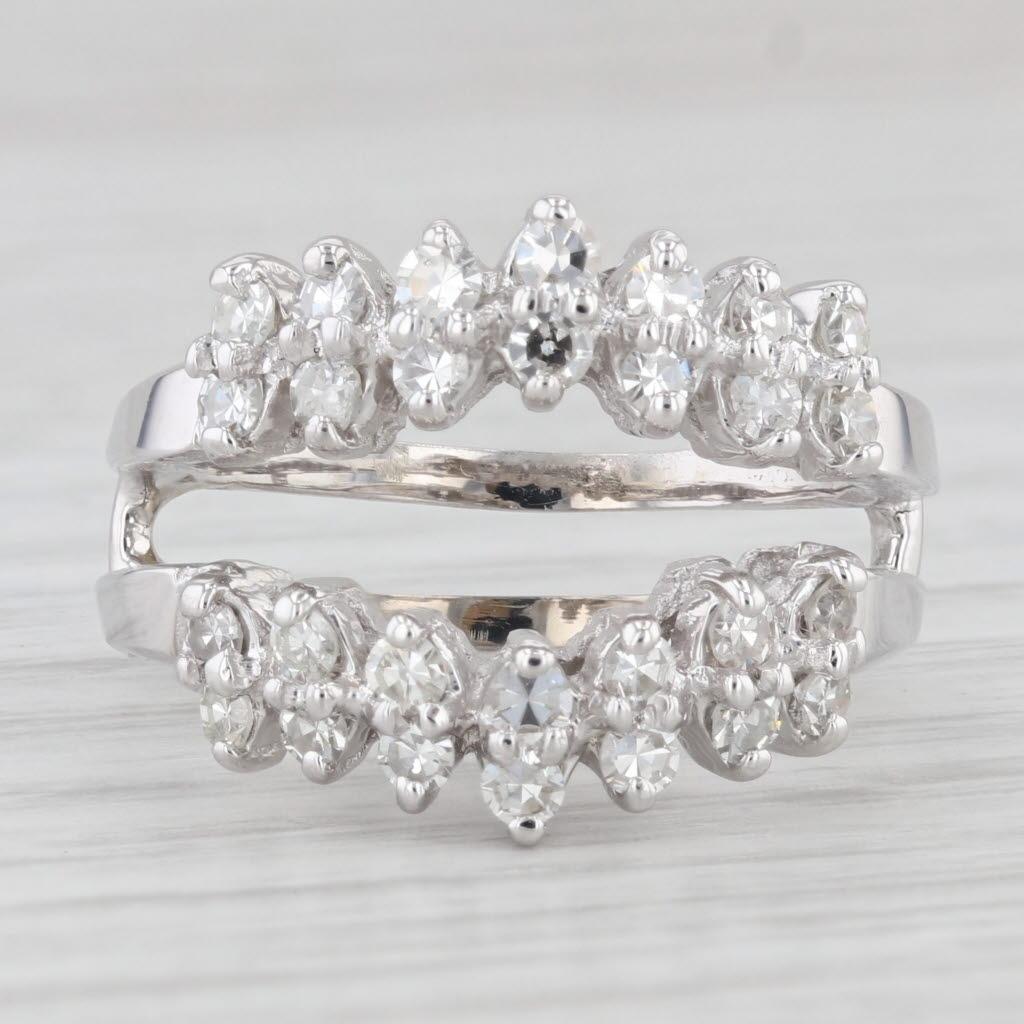 Single Cut 0.70ctw Diamond Ring Jacket Guard Wrap 14k White Gold Size 6.5 Wedding Bridal For Sale