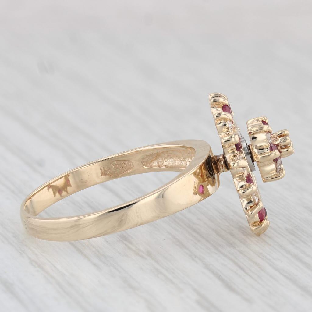 Round Cut 0.70ctw Diamond Ruby Spinner Motion Ring 14k Yellow Gold Size 10 Cocktail